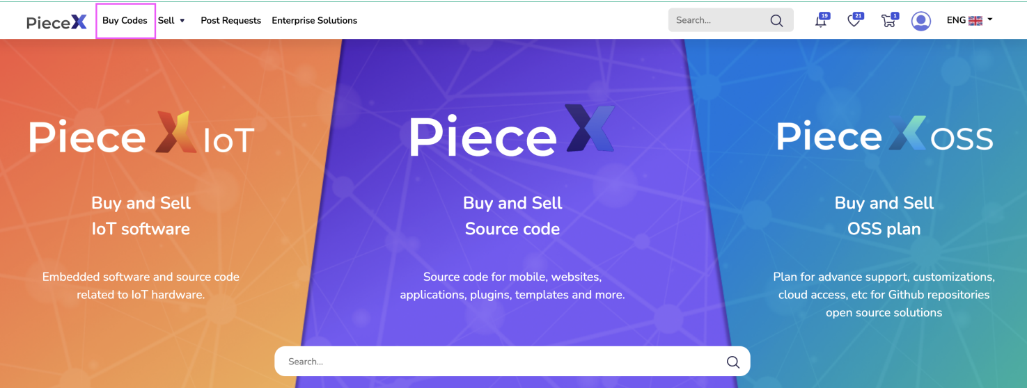 Click on Buy Code - Buy Software Source Code on the PieceX Marketplace