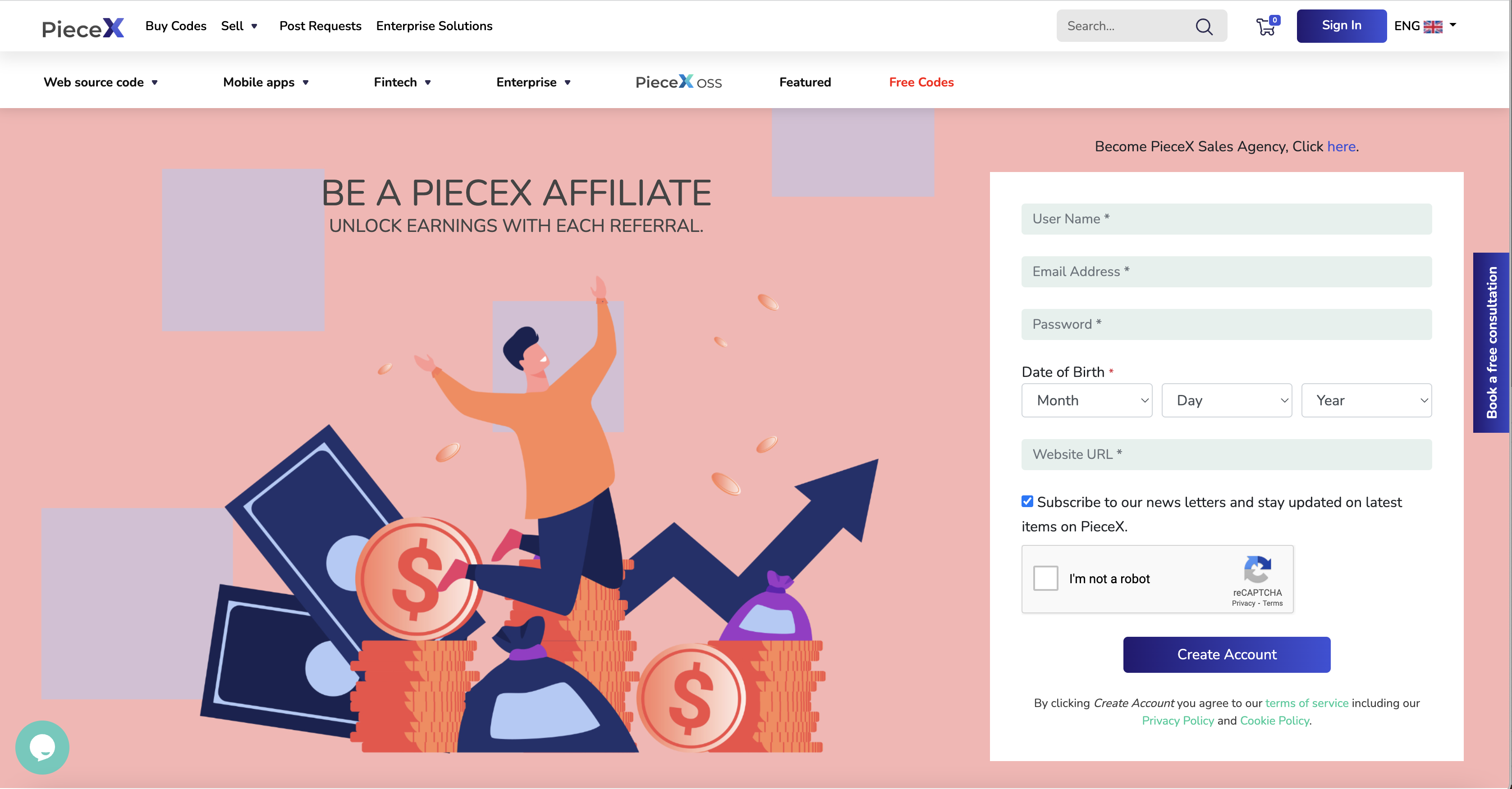 How To Become A PieceX Affiliate - Create Account