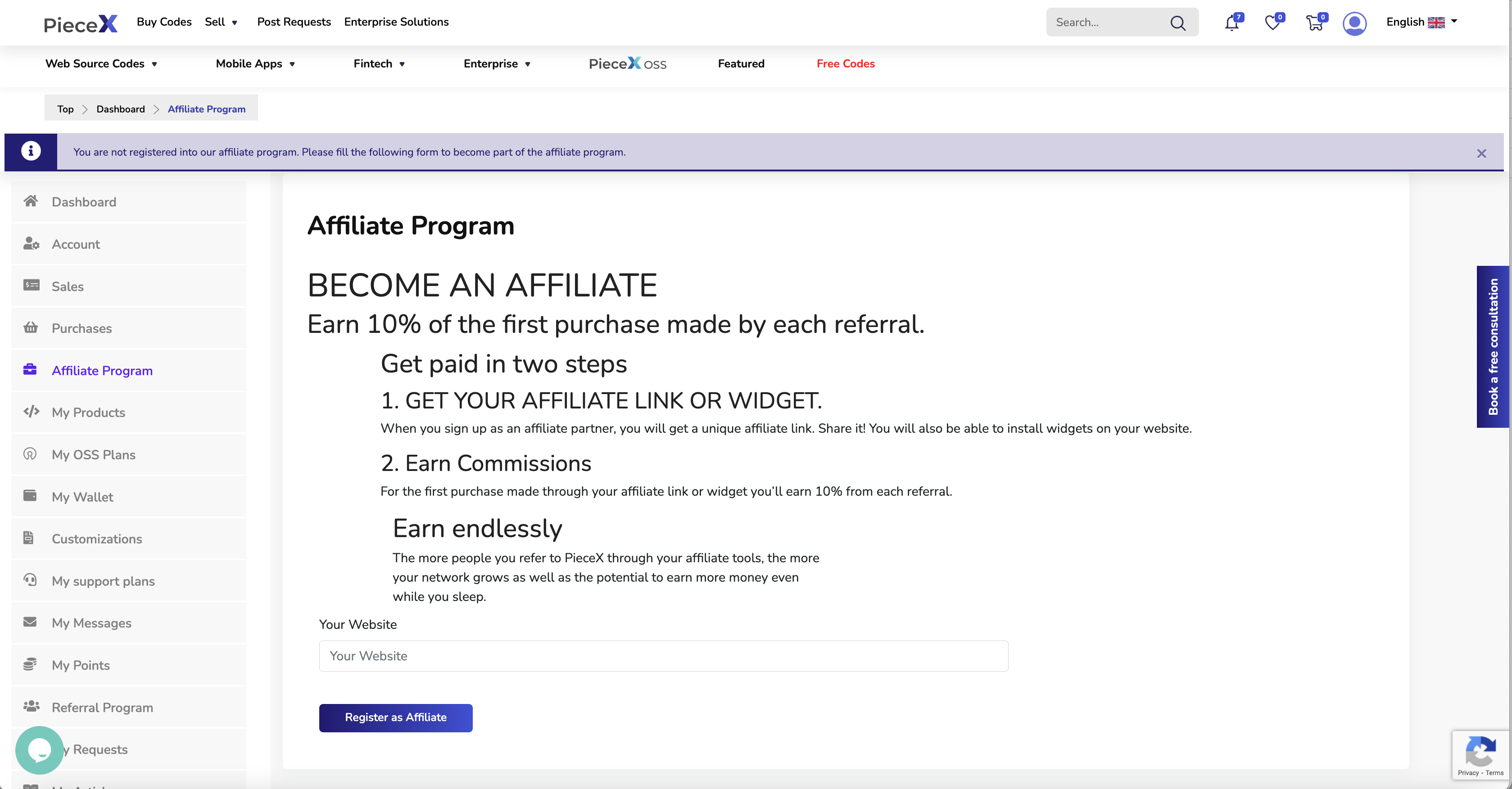 How to become a piecex affiliate - register as an affiliate